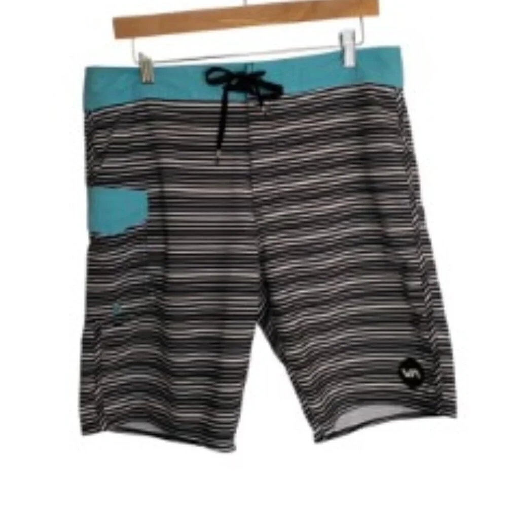 RVCA Stretch Fixed Waist Striped Board Shorts 32